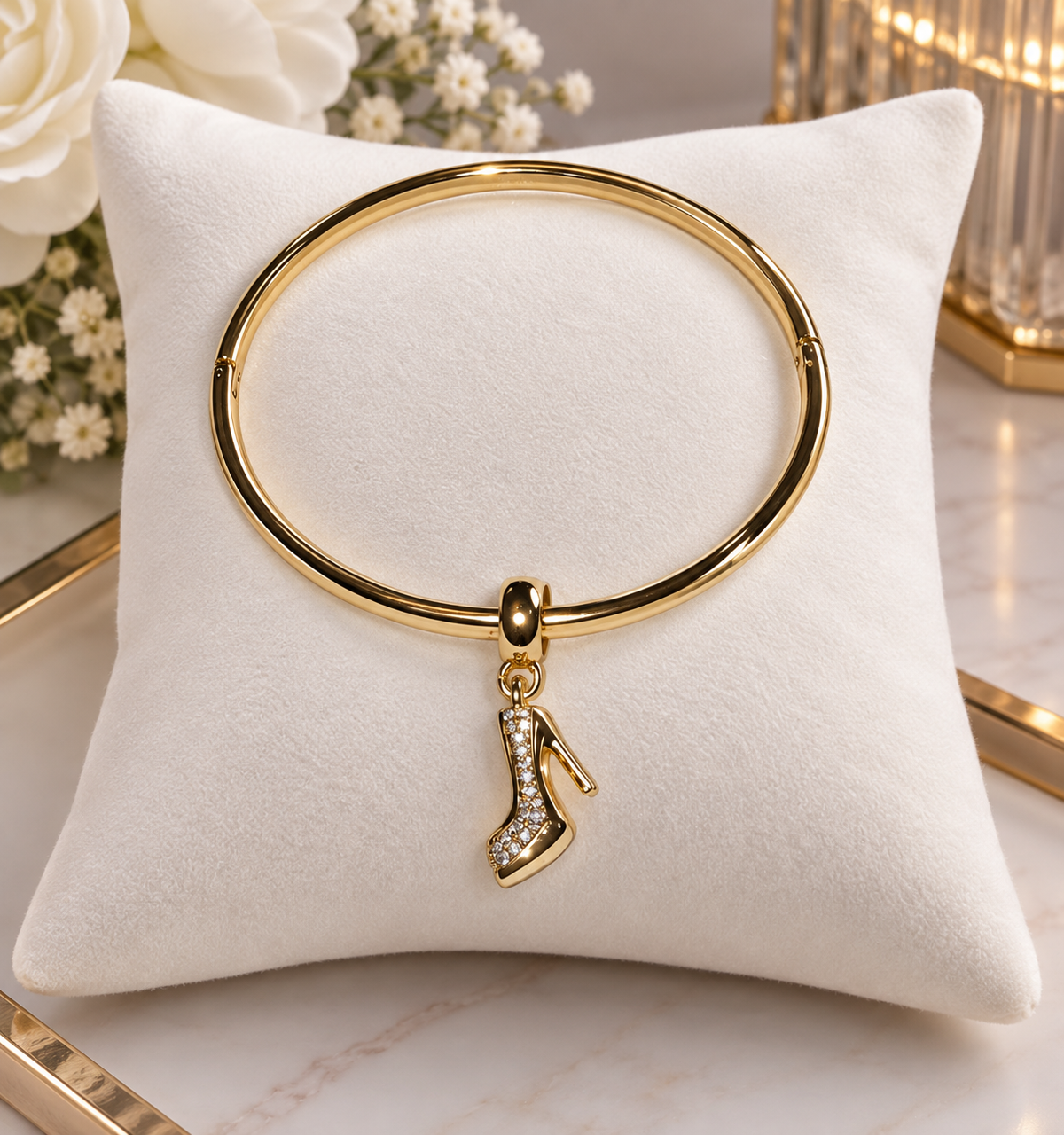 14k Gold Plated XP 7.5” Charm Bangle Bracelet 4.5mm