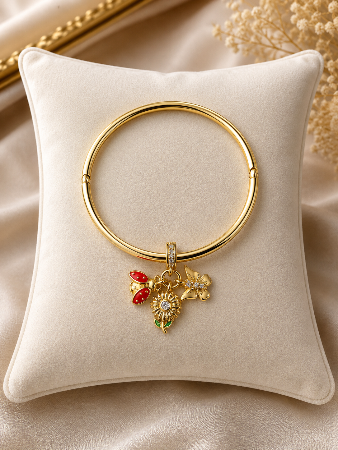 14k Gold Plated XP 7.5” Charm Bangle Bracelet 4.5mm