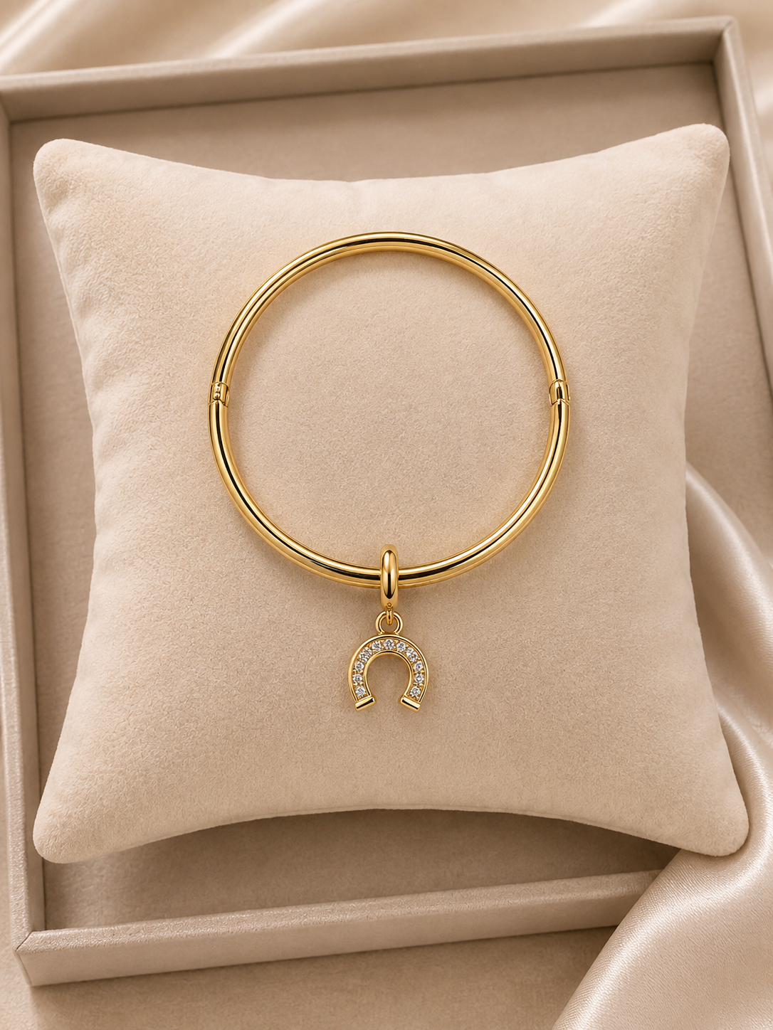 14k Gold Plated XP 7.5” Charm Bangle Bracelet 4.5mm