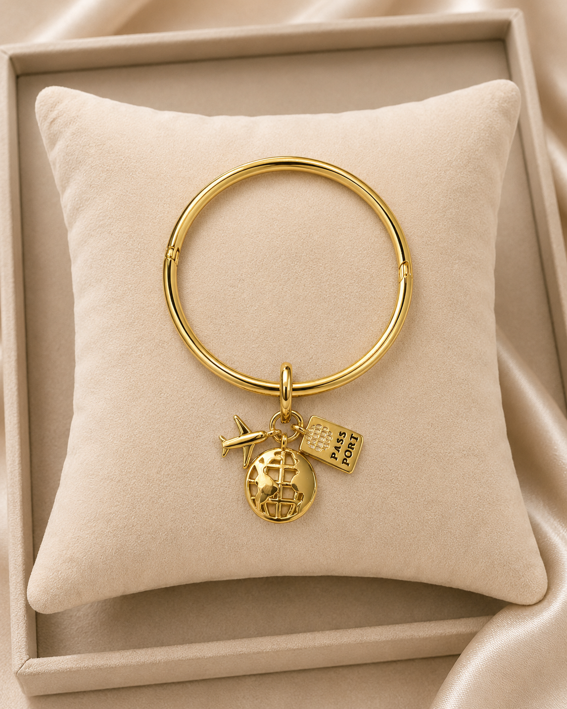 14k Gold Plated XP 7.5” Charm Bangle Bracelet 4.5mm