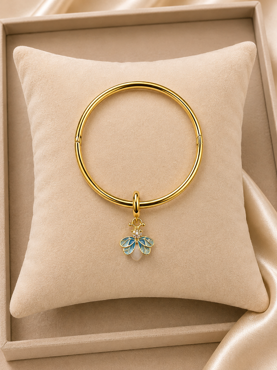 14k Gold Plated XP 7.5” Charm Bangle Bracelet 4.5mm