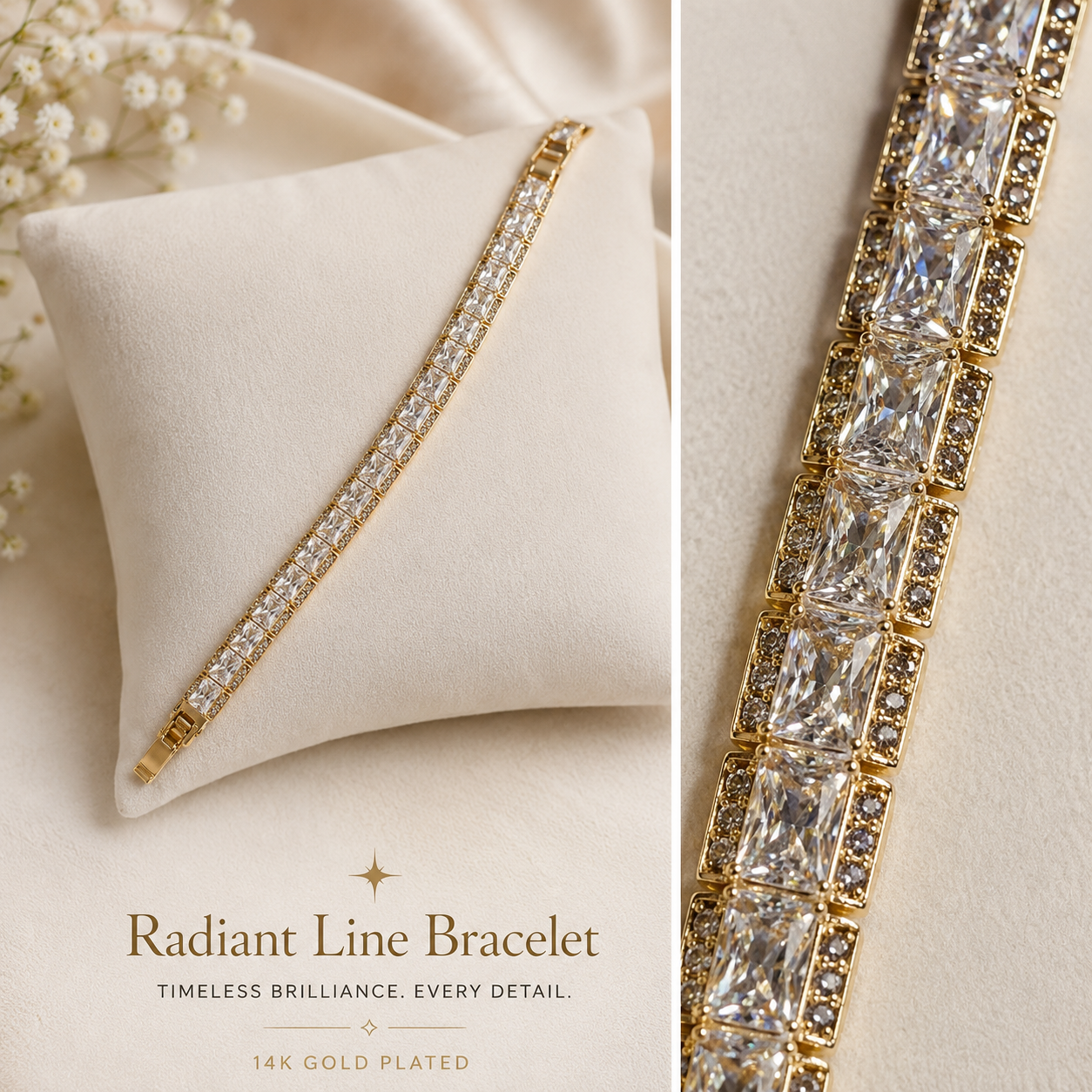 Radiant Line 6.5-7.5” 14k Gold Plated Bracelet