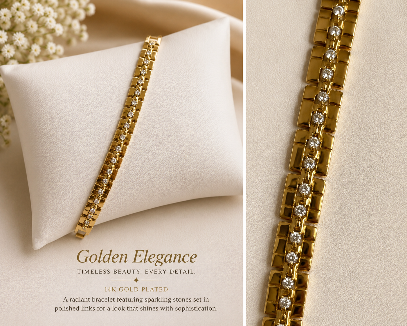 Golden Elegance 7-8” Bracelet 14k Gold Plated