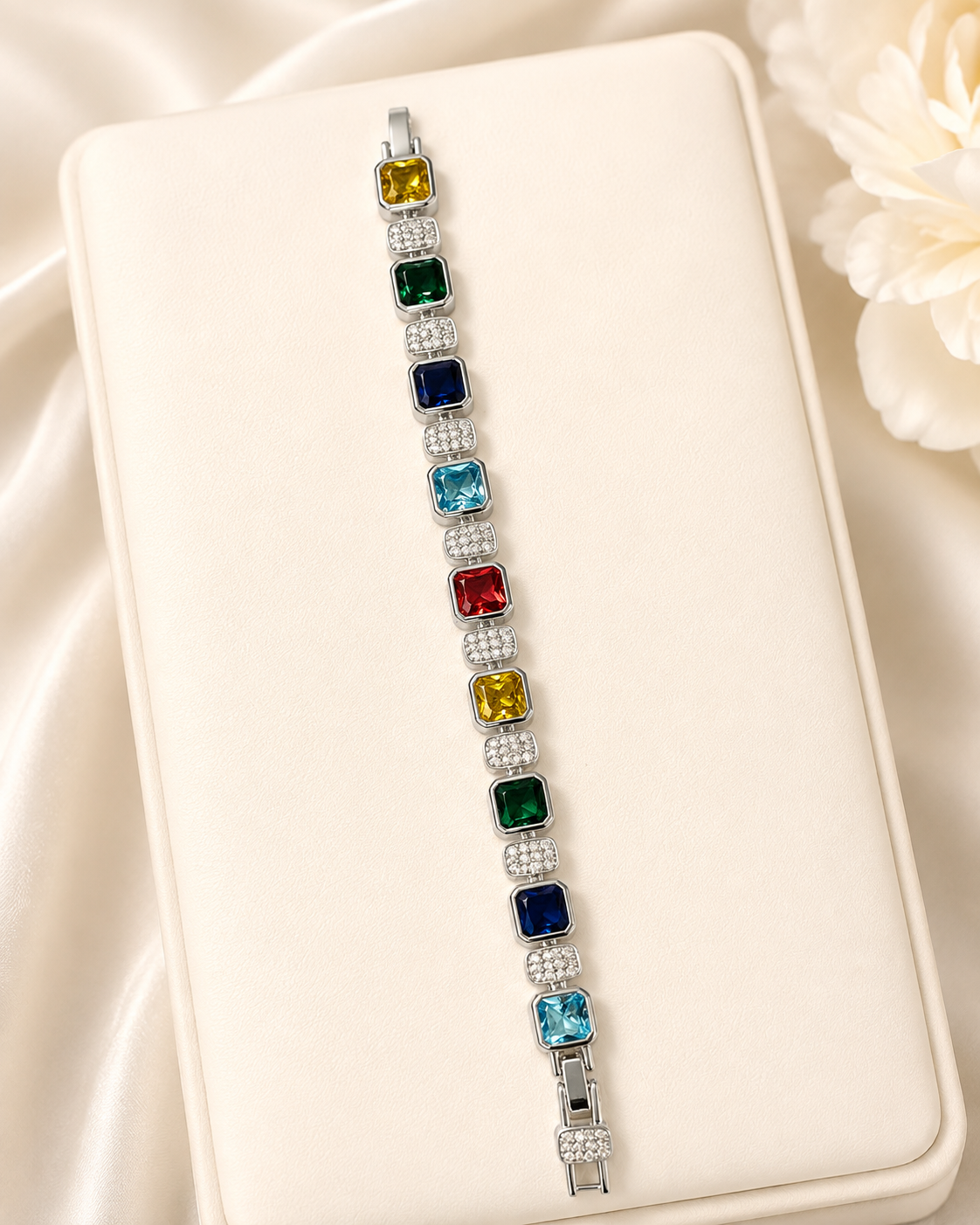 Prism Sparkle Multi-color 14k White Gold Bracelet 7.5”