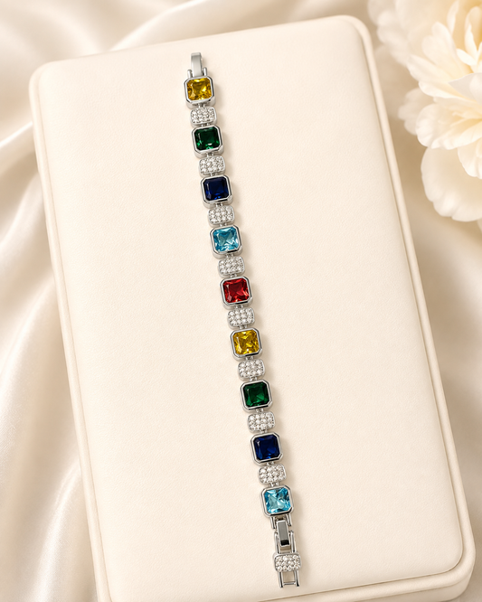 Prism Sparkle Multi-color 14k White Gold Bracelet 7.5”