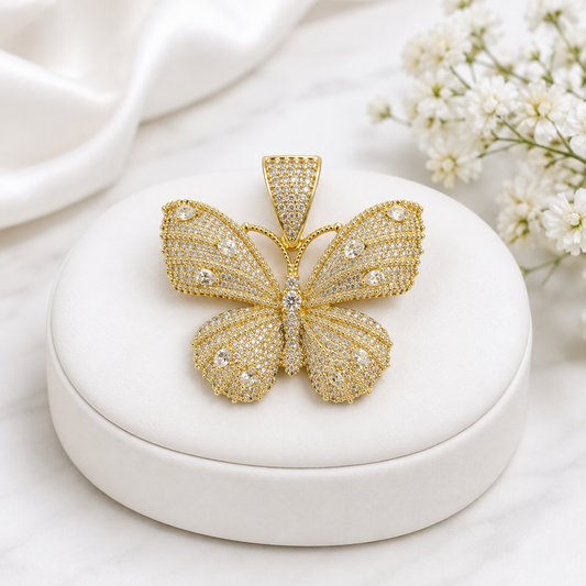 Golden Butterfly CZ Sparkle Pendant 14k Gold Plated