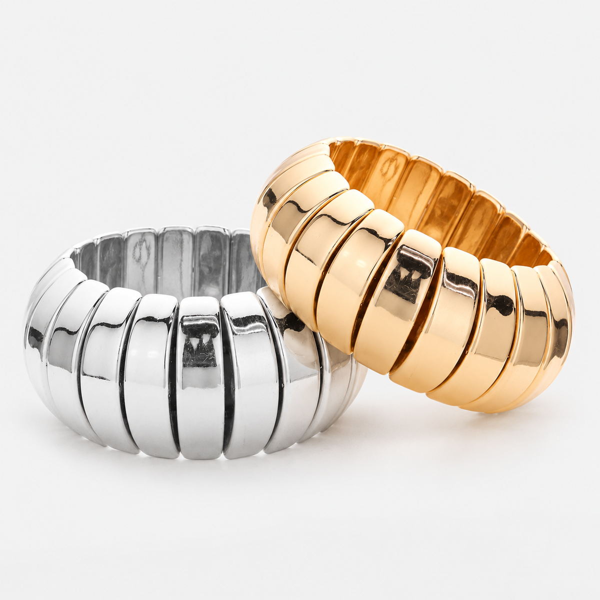 Chunky Metal Rib Stretch Bracelet: Silver & Gold Option