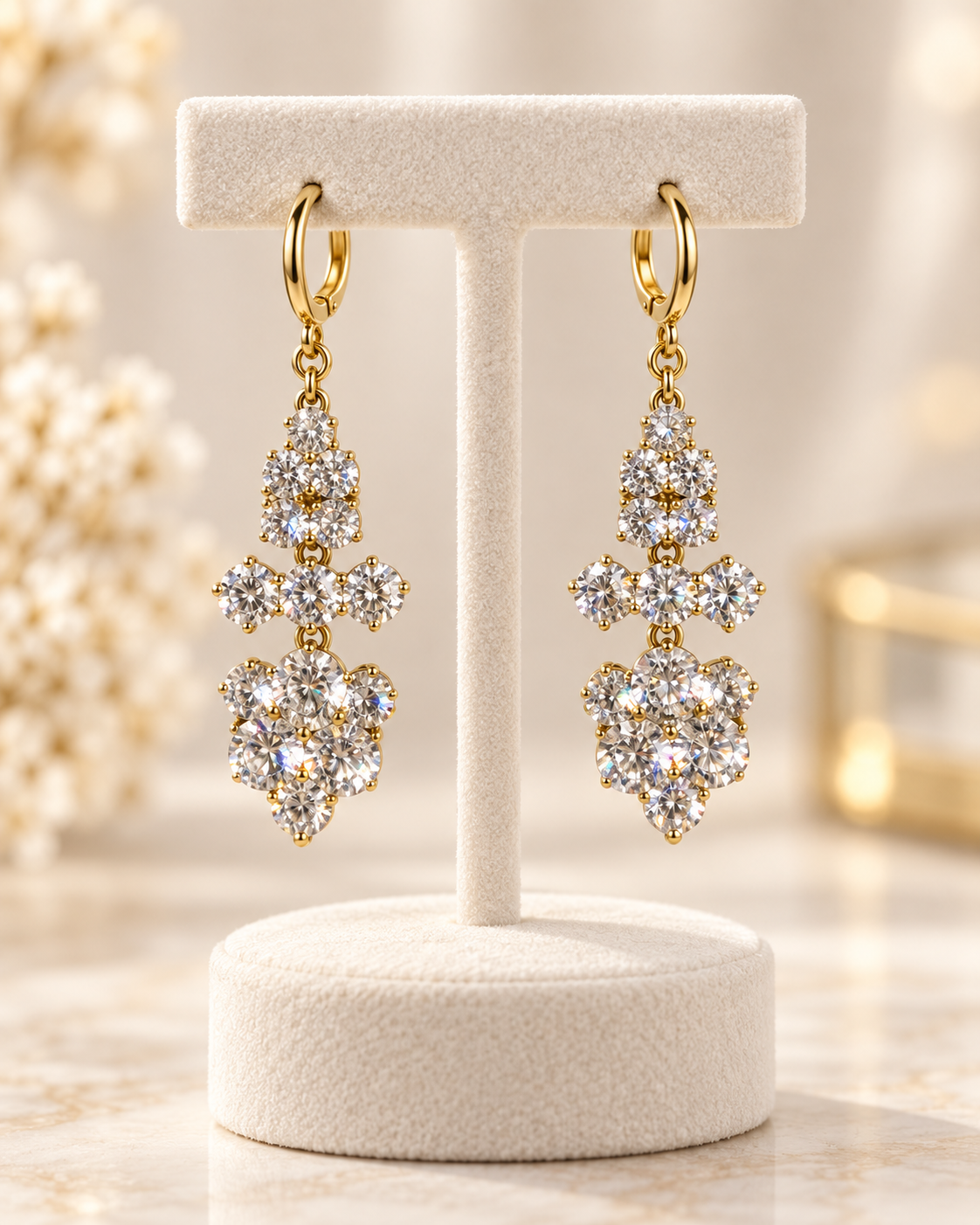 Dangle Cz Earrings 14k Gold Plated