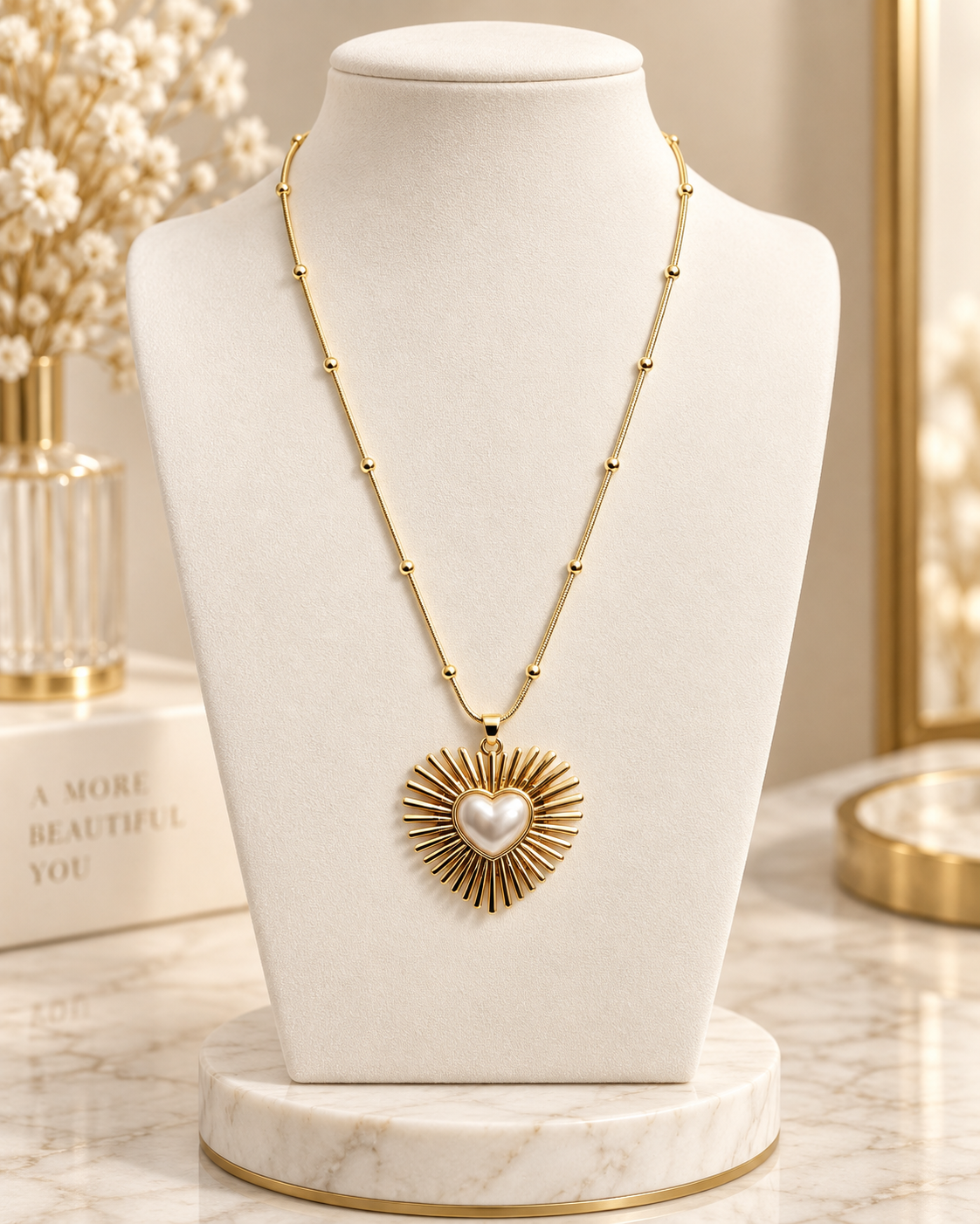 Bursting Heart Necklace 14k Gold Plated 17”