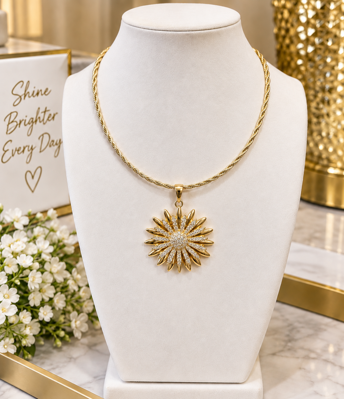 Sparkling Flower Necklace 14k Gold Plated