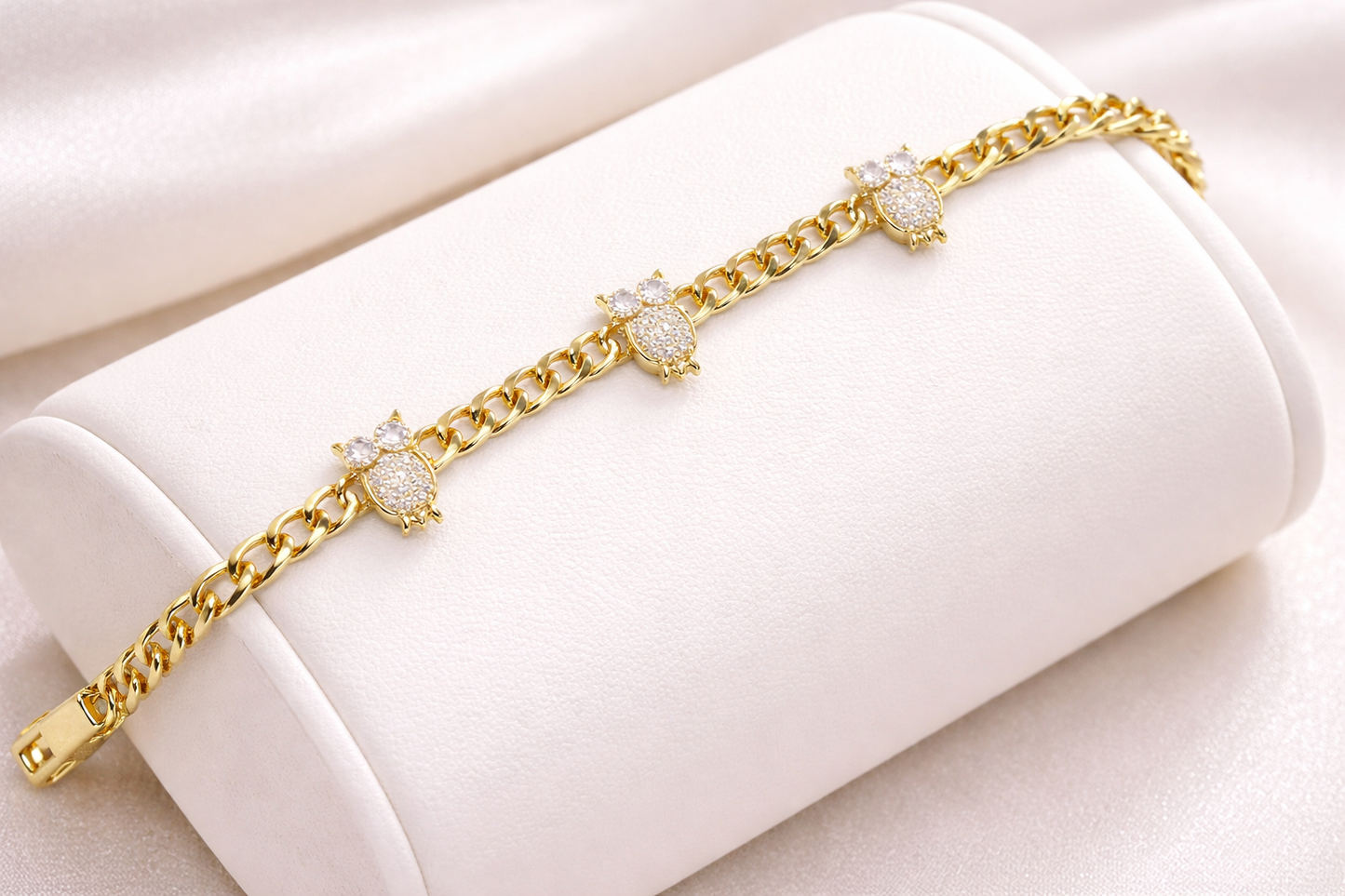 7.5” 14K Gold Plated CZ Owl Cuban Link Bracelet