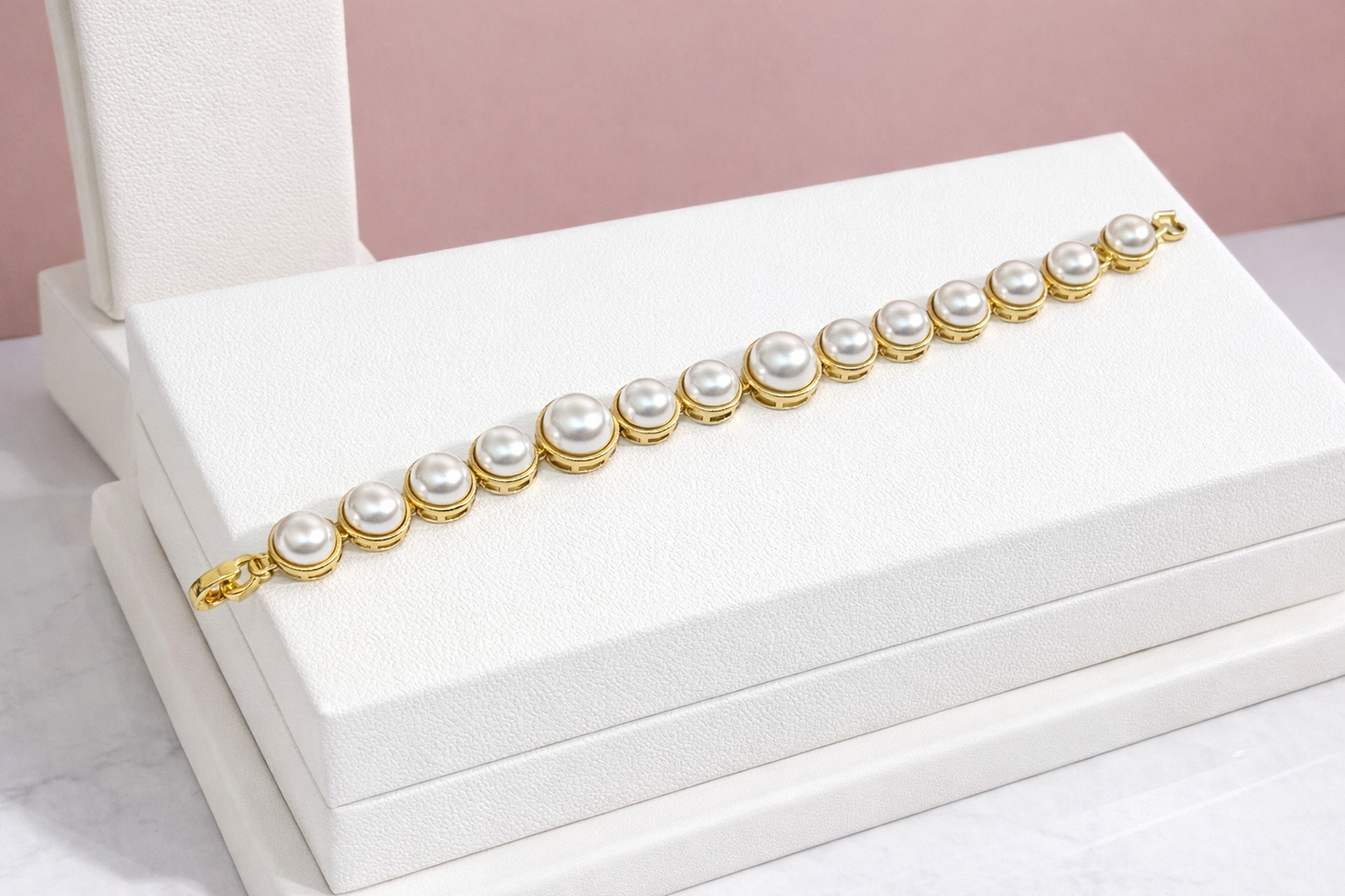 7.5” 14K Gold Plated XP Graduated Pearl Bracelet – Classic Statement Link