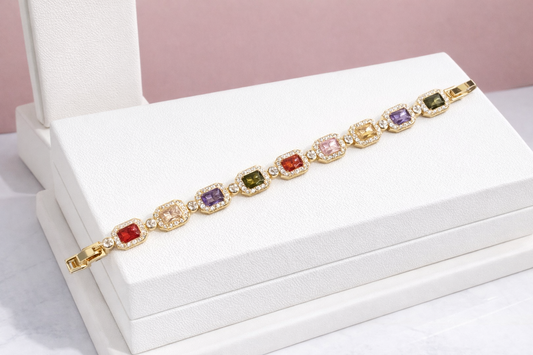 7.5” 14K Gold Plated Multi-Color Emerald Cut CZ Tennis Bracelet