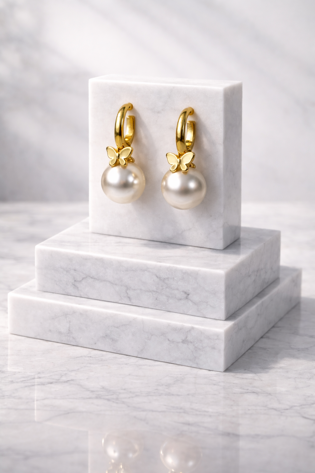 Gold & Pearl Drop Huggie Earrings