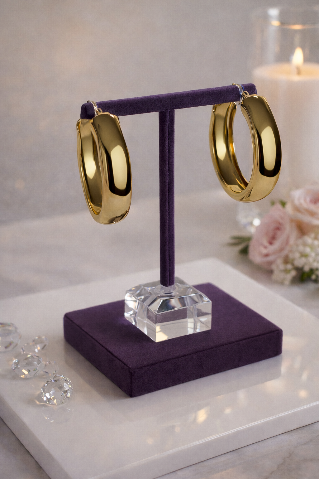 Large 1.6” Gold Plated High Polished Hoop Earring