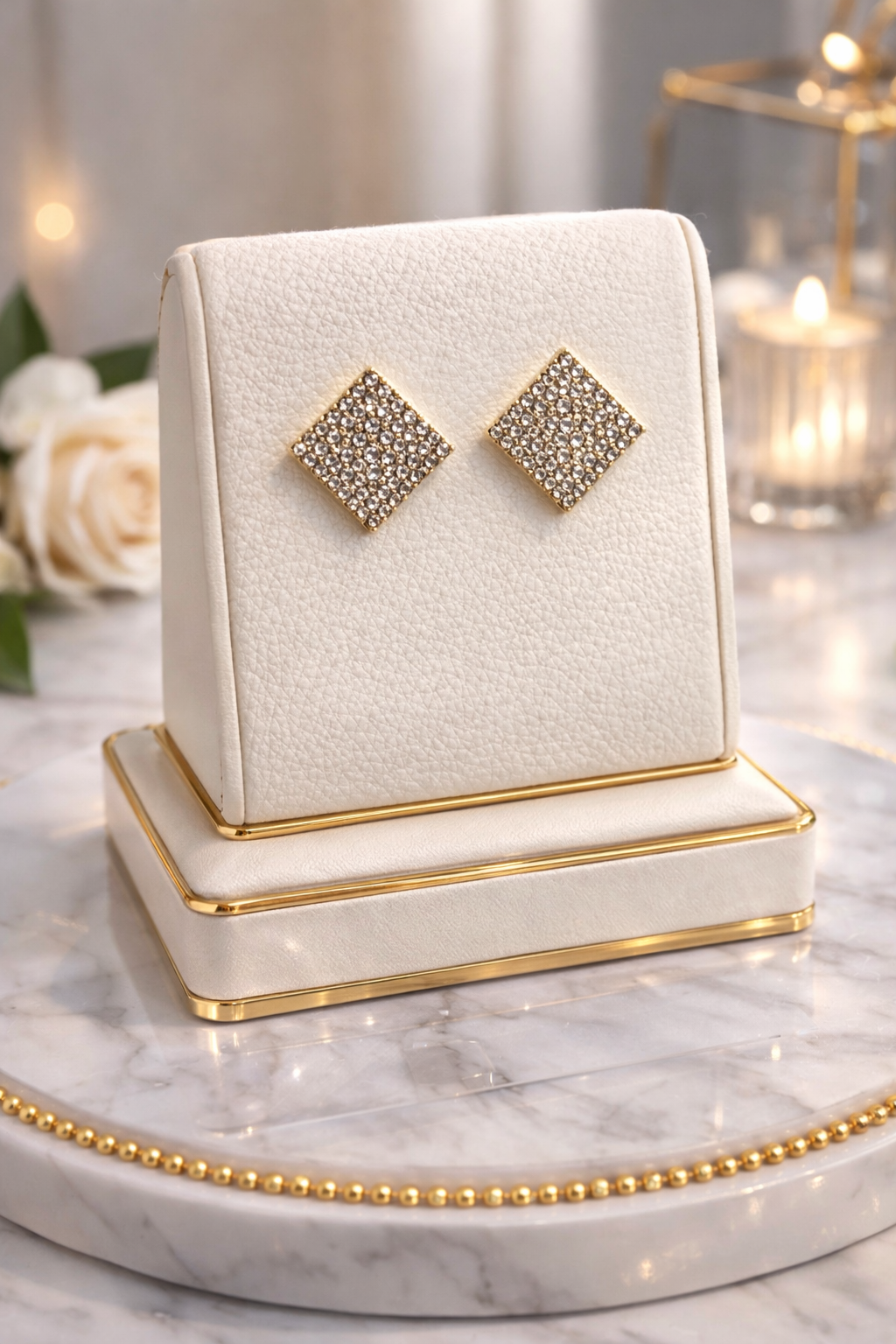 Gold Plated Pave Square Stud Earrings – Elegant Statement Studs