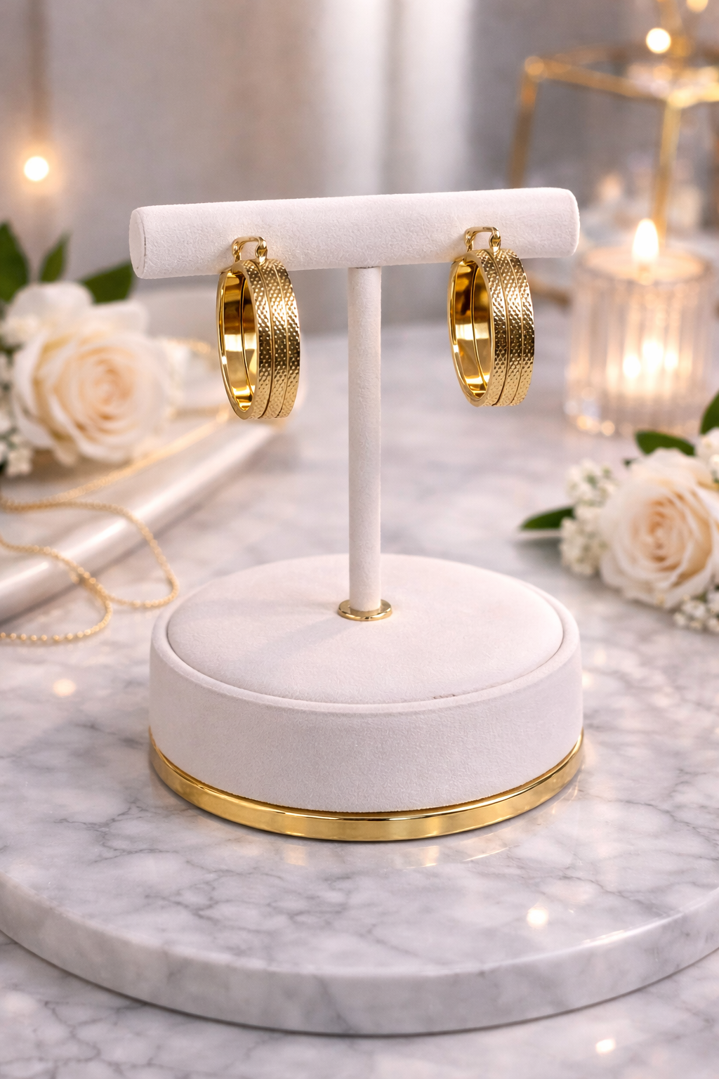 Medium Gold Plated Textured Hoop Earrings – Diamond Cut Classic Hoops