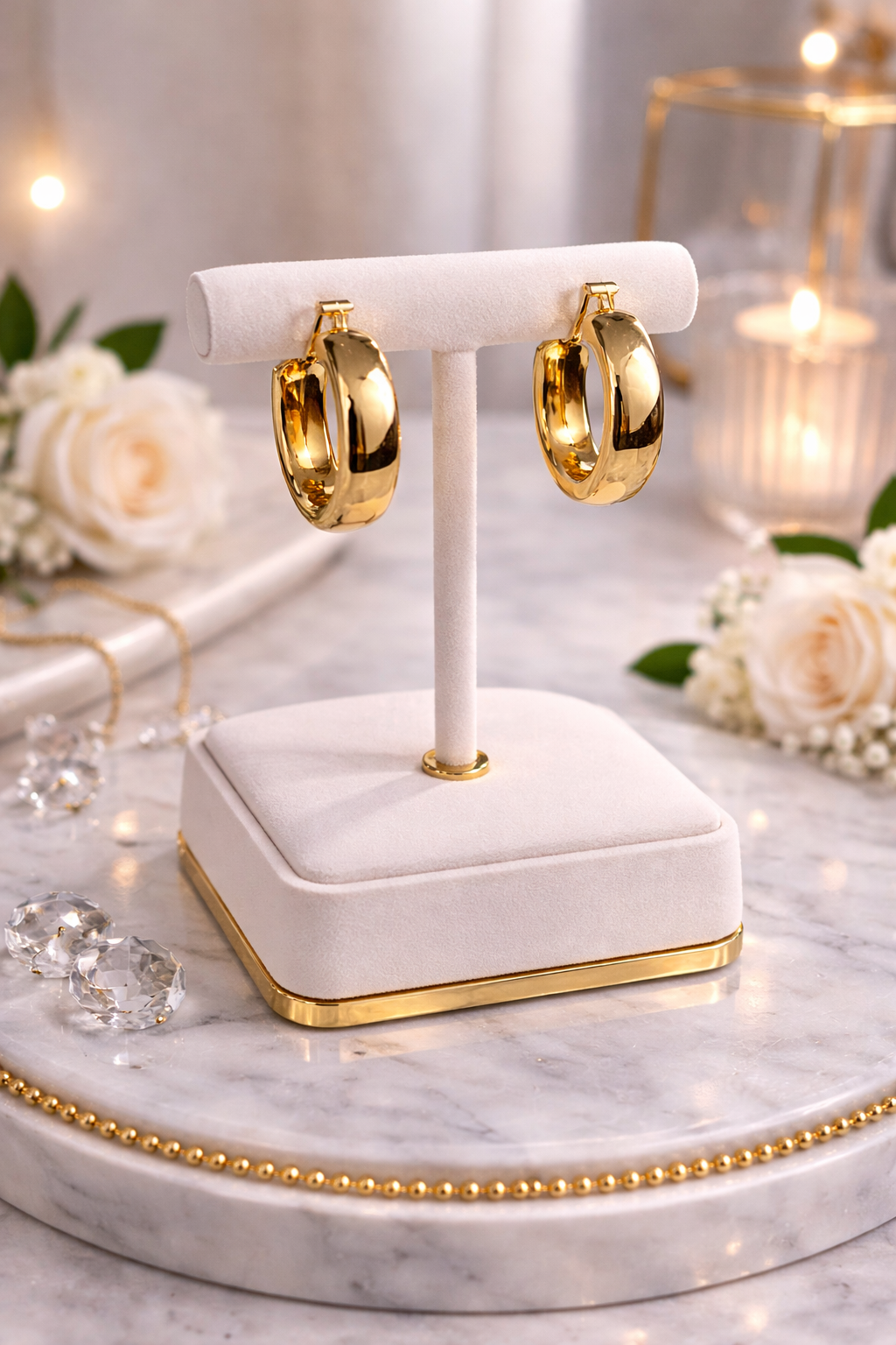 Medium Gold Plated High Polished Hoop Earring 1.2”