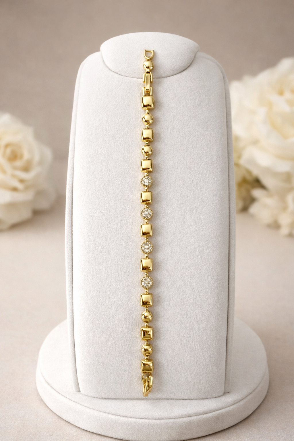 7.5” Golden Glow Square-Circle & Sparkle Link Bracelet