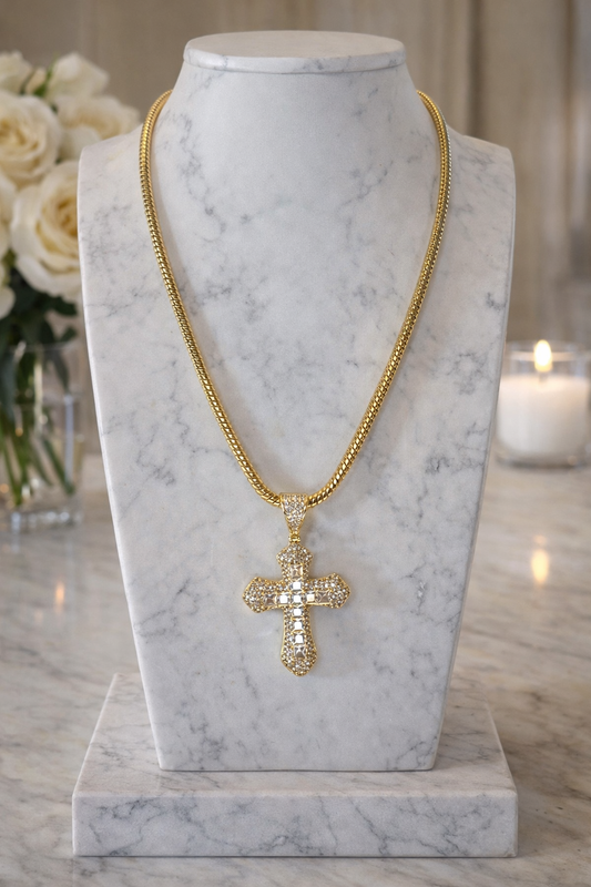 Royal Legacy Cross Necklace 18” Bold Snake Chain
