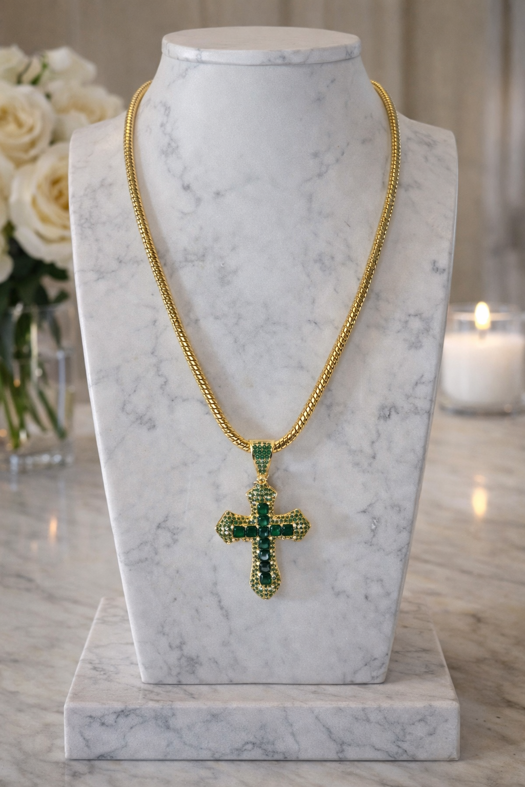 Royal Legacy Cross Necklace 18” Bold Snake Chain