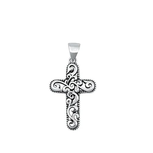 Sterling Silver Fashion Pendant Filigree Cross Polished Oxidized Charm 925