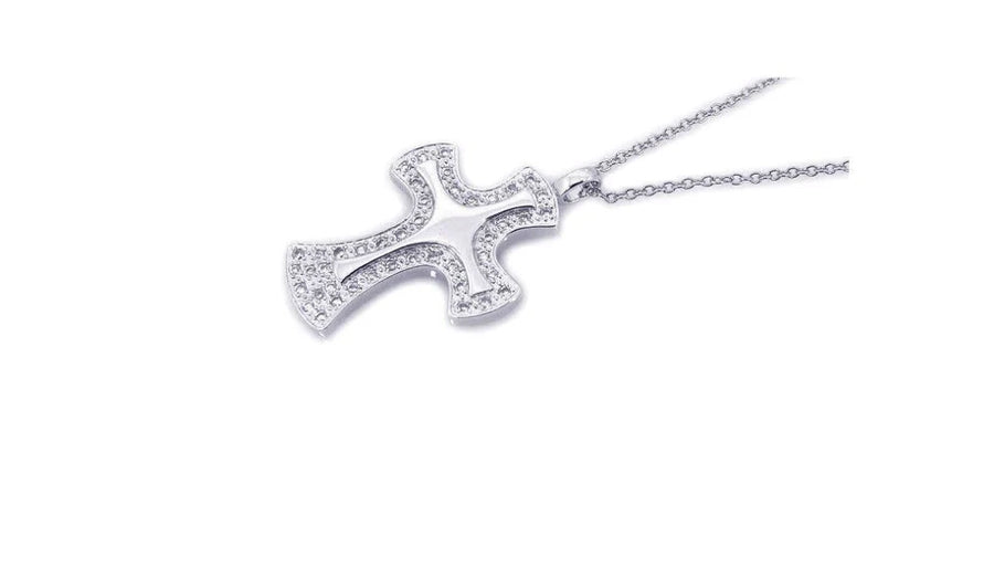 CZ Cross Rhodium Plated .925 Sterling Silver