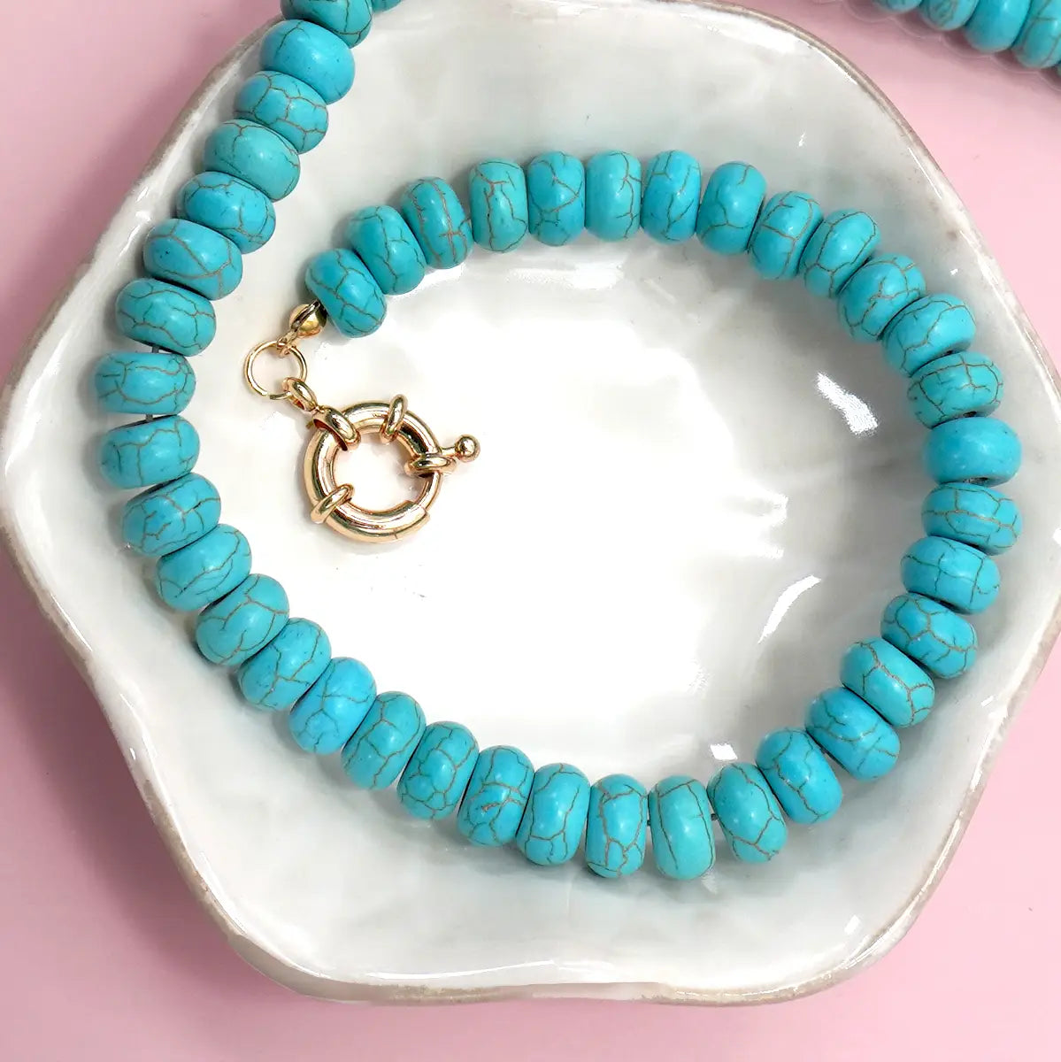 Natural Stone Charm Spring Clasp Beaded Necklace