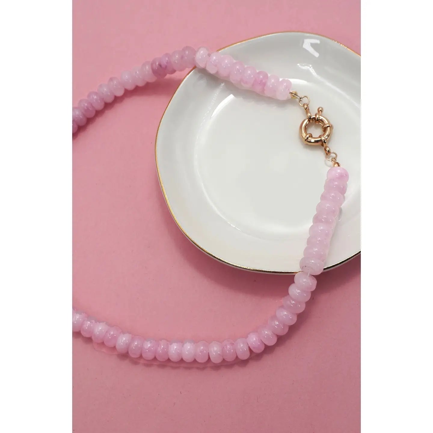 Natural Stone Charm Spring Clasp Beaded Necklace