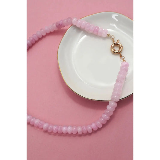 Natural Stone Charm Spring Clasp Beaded Necklace