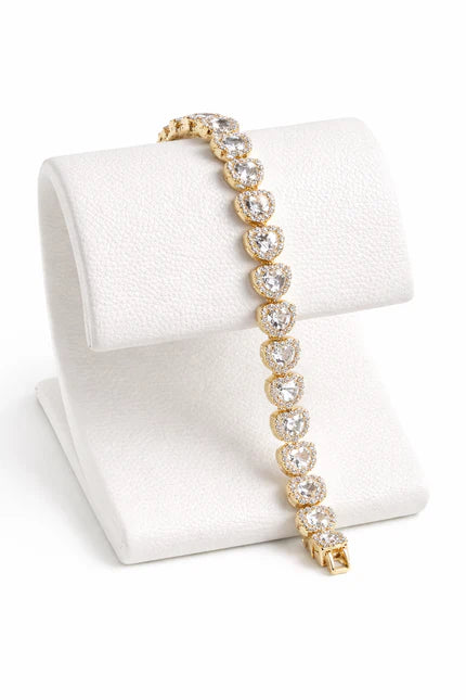 14K Gold Plated XP Heart Tennis Bracelet – CZ Hearts 7.5in
