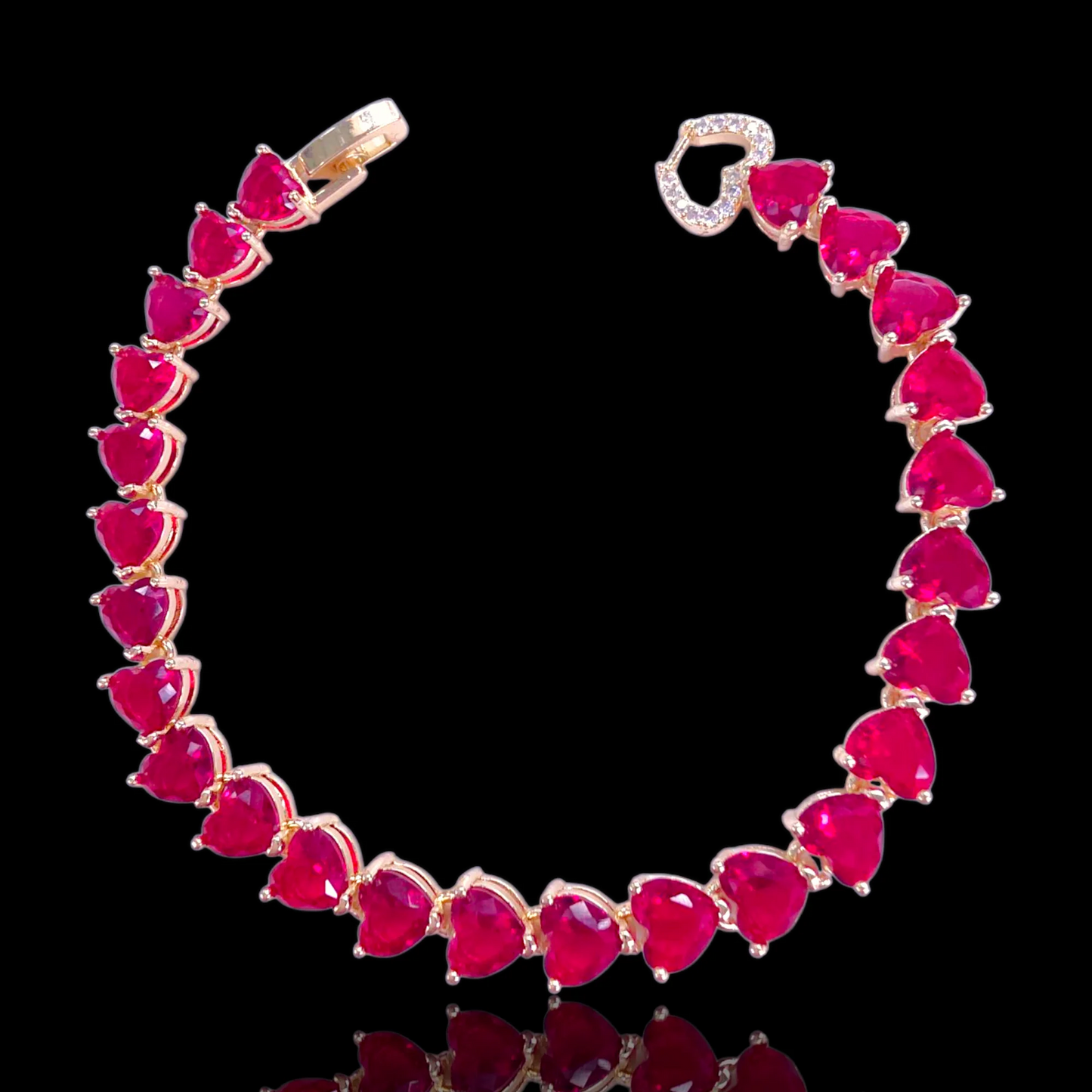 Heart Tennis Bracelet with Gold Heart Clasp 7 in Blue or Red CZ