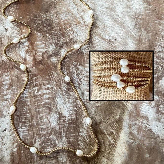 Dominique Necklace/Bracelet - Gold Chain with Pearl Accents