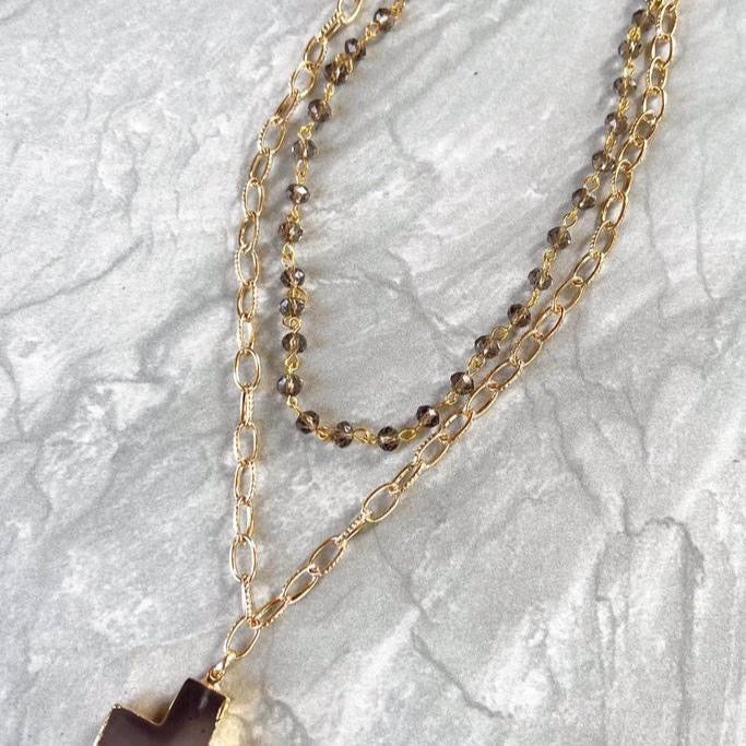 Elegant Eve Grey Short Necklace with Gold Chain and Cross Pendant Jewelry Accessory