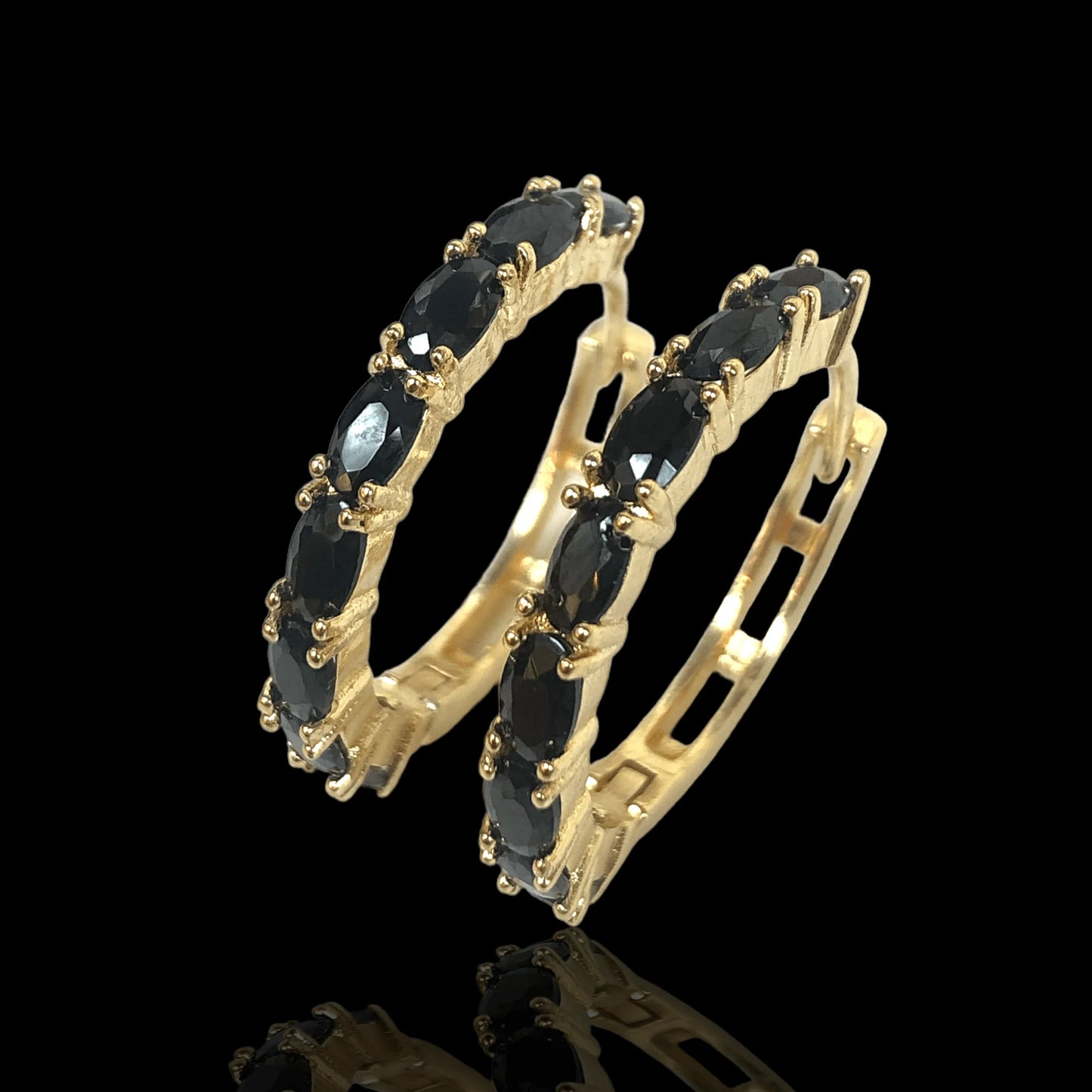 18K Gold-Filled Round CZ Hoop Earrings Black or Multi Color