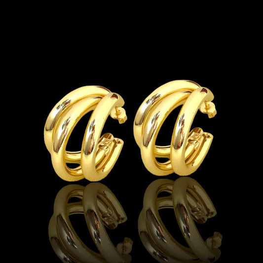 CHUNKY TRIPLE LAYER HOOP EARRINGS ORO LAMINADO GOLD FILLED