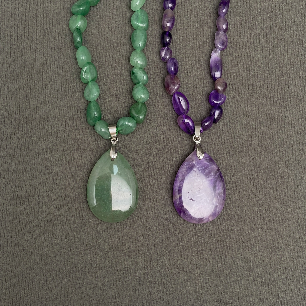 Drop Pendant Natural Stone Beaded Long Necklace - CS: Green Aventurine