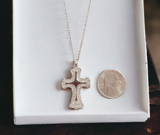 CZ Cross Rhodium Plated .925 Sterling Silver