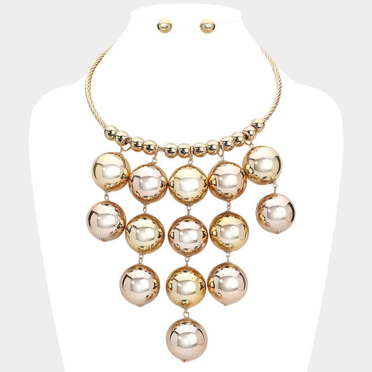Oversized Metal Ball Chandelier Statement Necklace