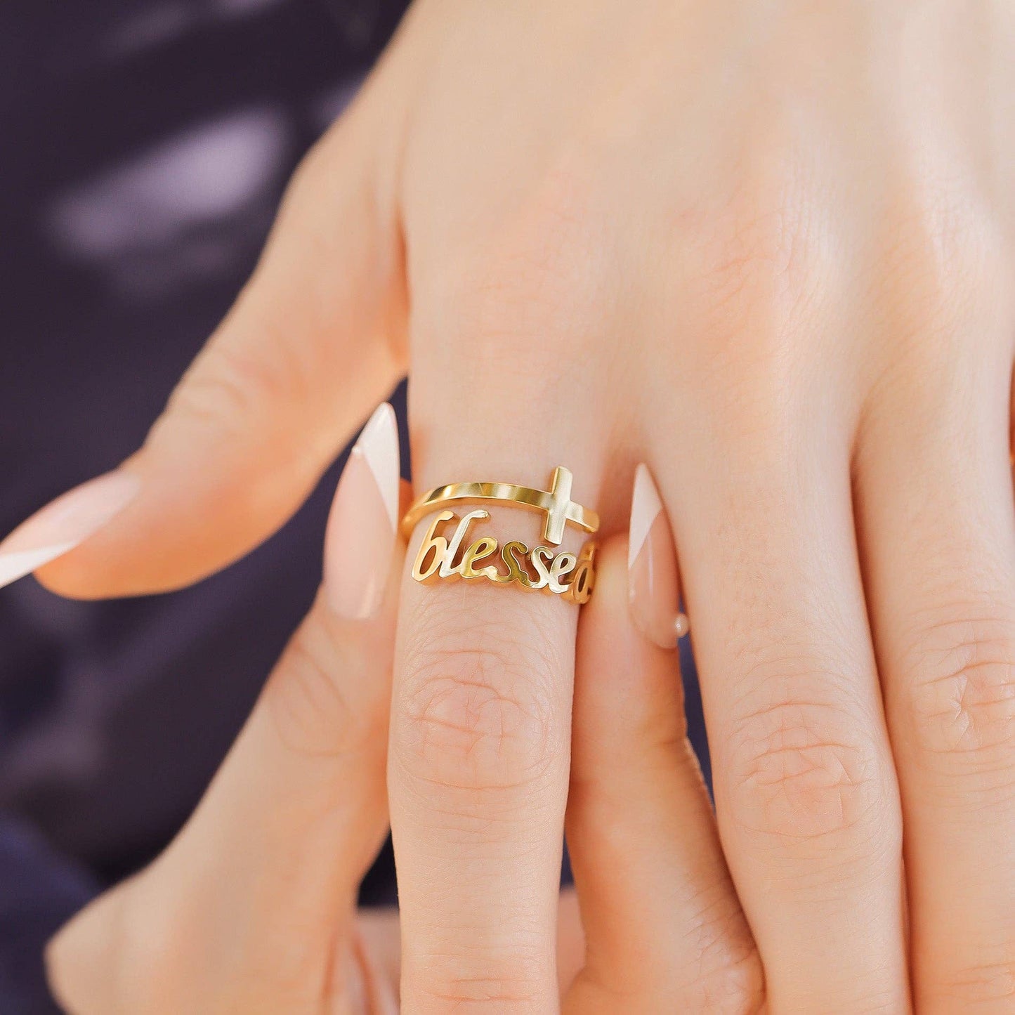 18K Gold PVD Adjustable "Blessed" Ring: Gold / 6