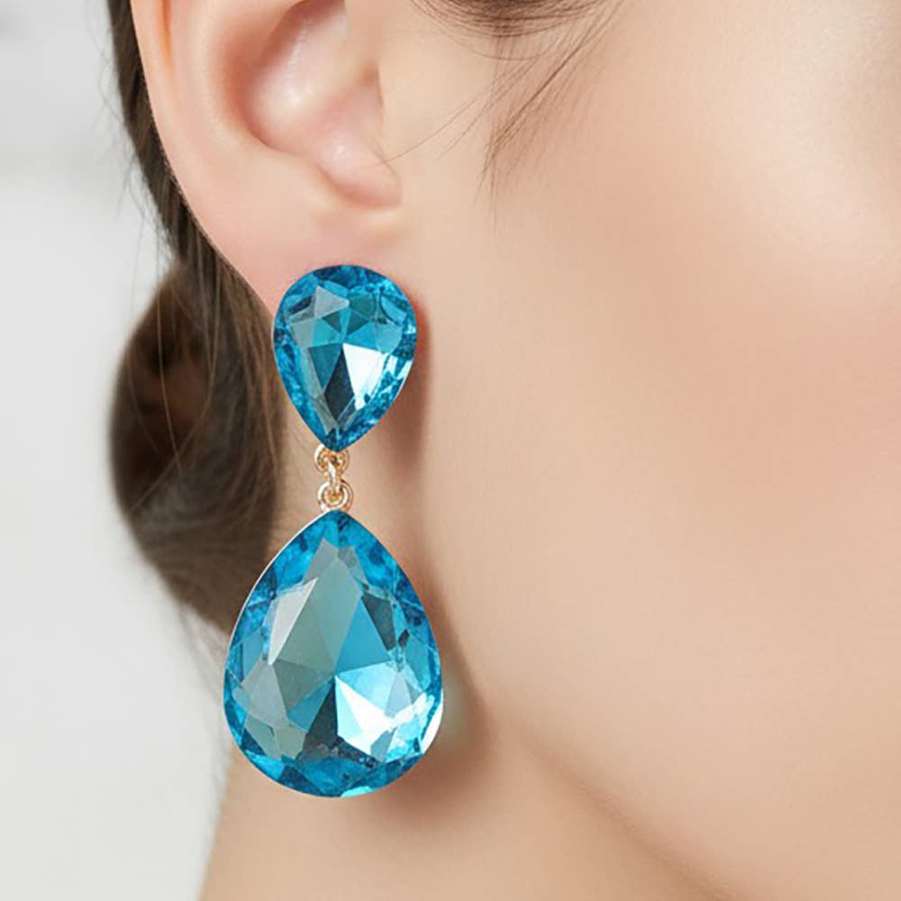 Teardrop Crystal Rhinestone Evening Earrings: Brown, Red, Turquoise