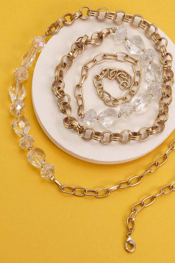 GLASS BEAD LINK CHAIN LONG NECKLACE | 25N404: GOLD