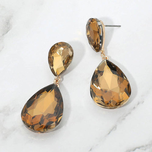 Teardrop Crystal Rhinestone Evening Earrings: Brown, Red, Turquoise