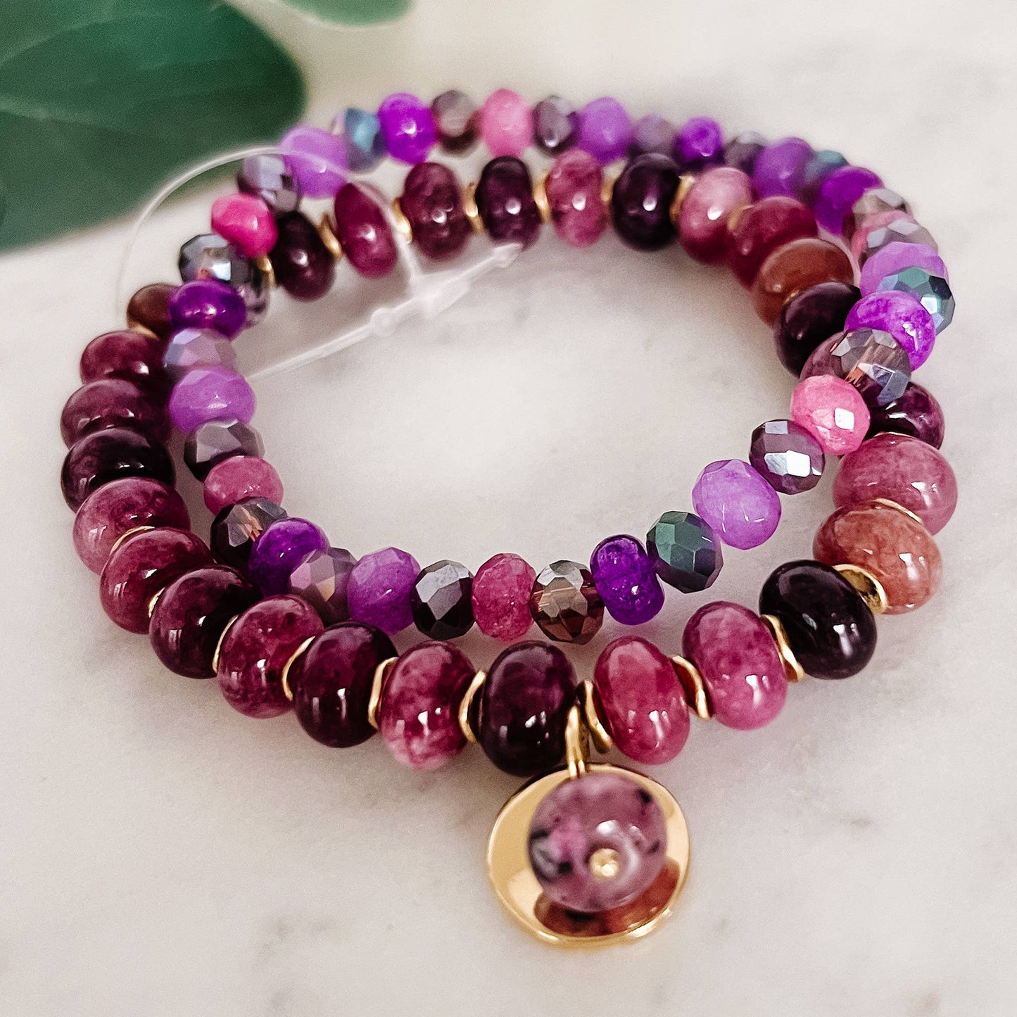 Berry Amethyst Stack Stretch Bracelet B-605-Purple