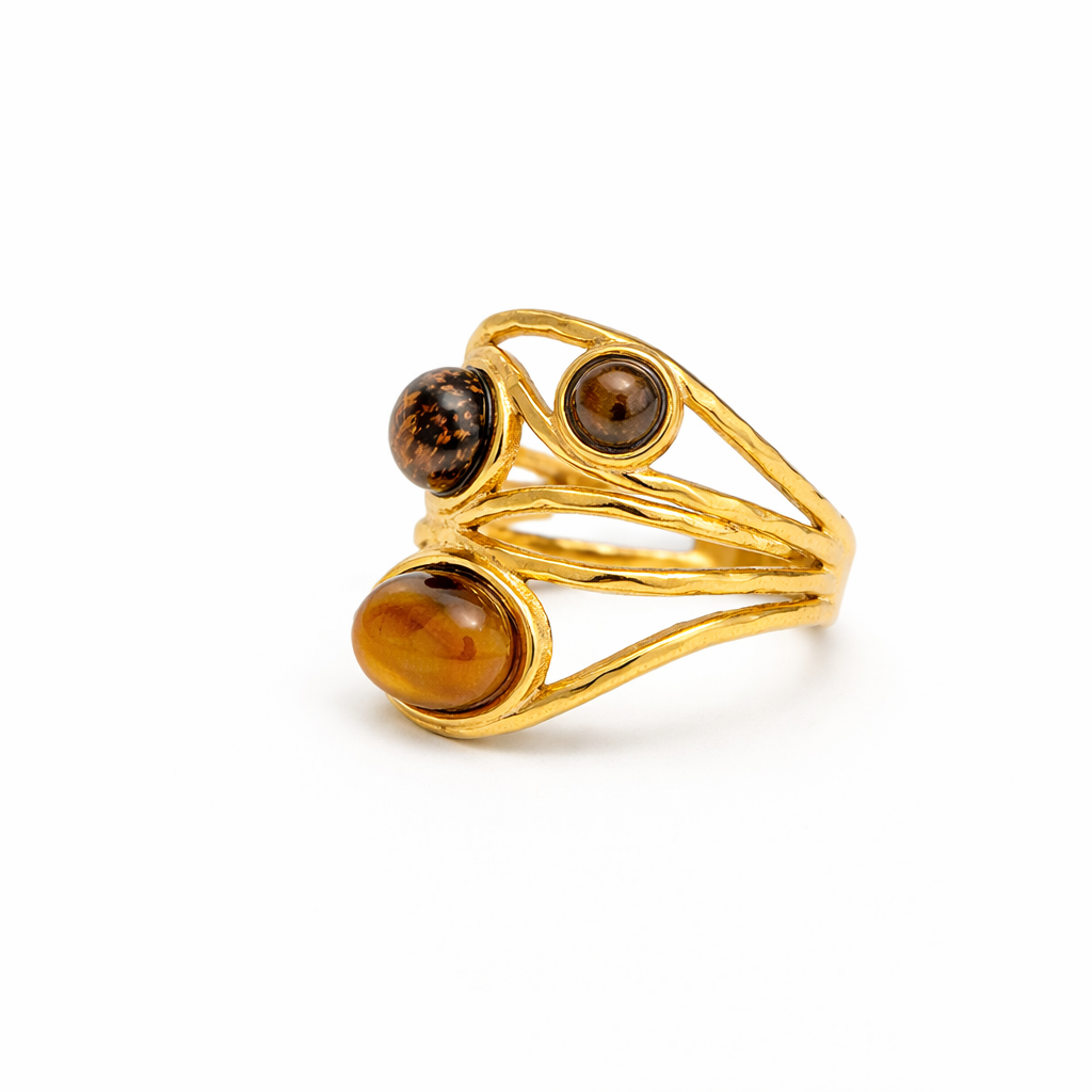 18k Stainless Steel Adjustable Triple Stone Ring (LSSG-RN6)