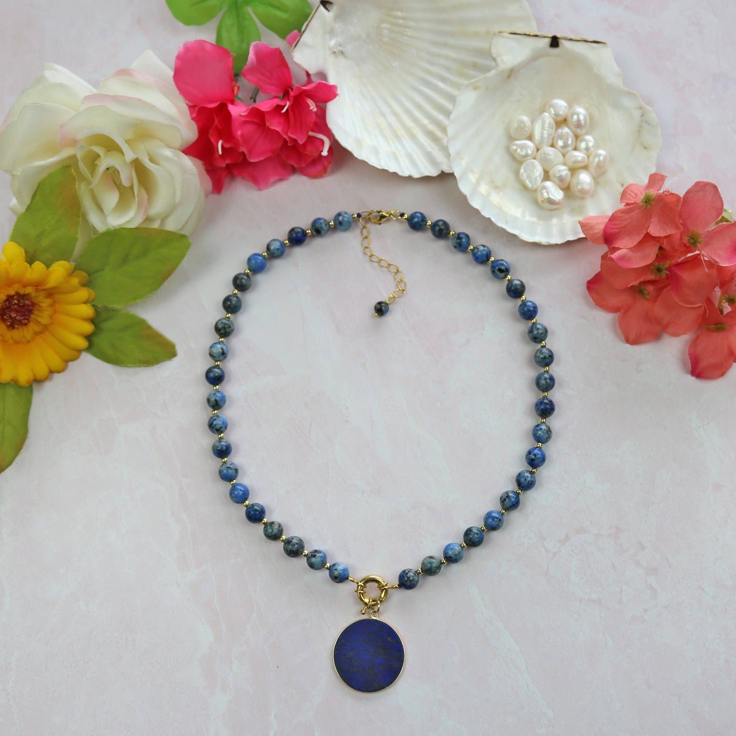 Blue Jasper and Lapis Lazuli Pendant Necklace. Set of Three