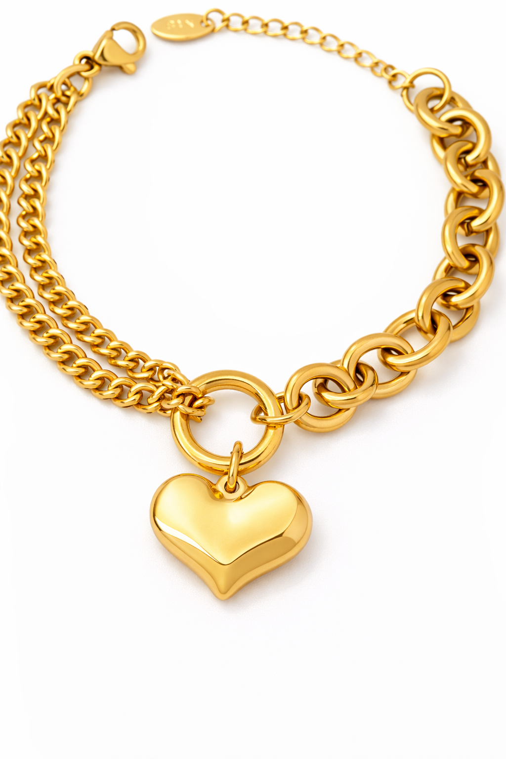 18k Stainless Steel Puffy Heart Chain Bracelet (LSSG-BP1)