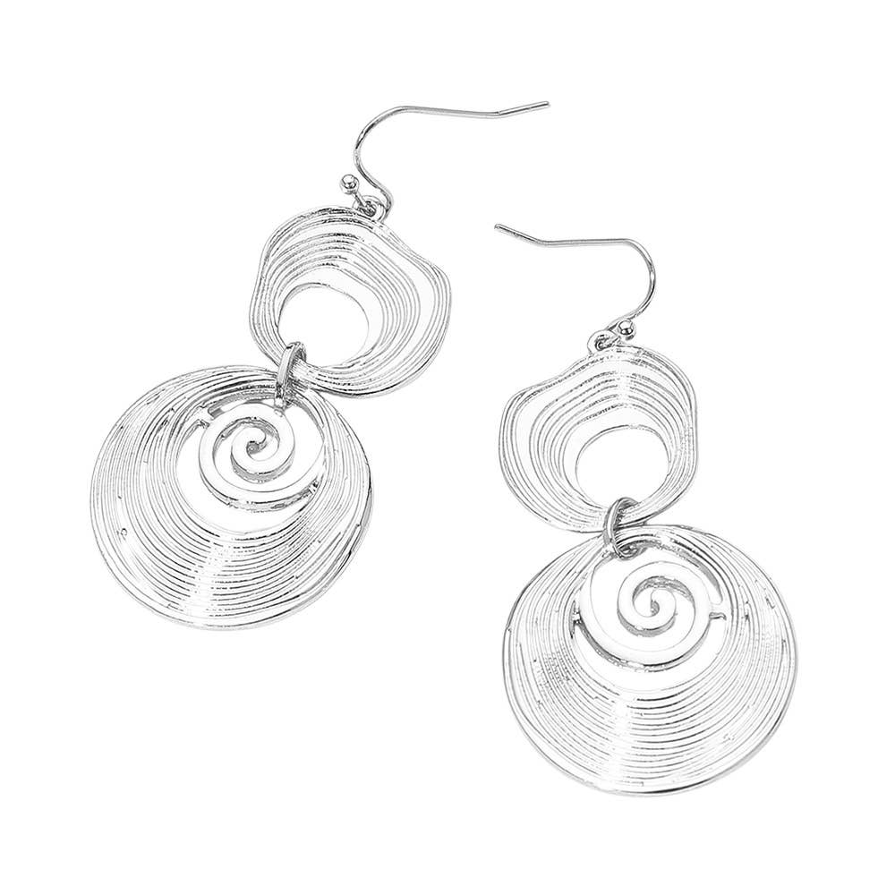 Abstract Double Spiral Drop Earrings: Rhodium