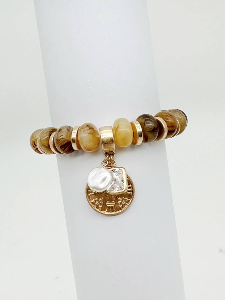 Taupe Golden Glow Charm Stretch Bracelet B-769-