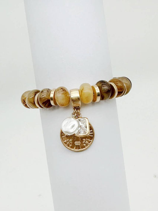 Taupe Golden Glow Charm Stretch Bracelet B-769-